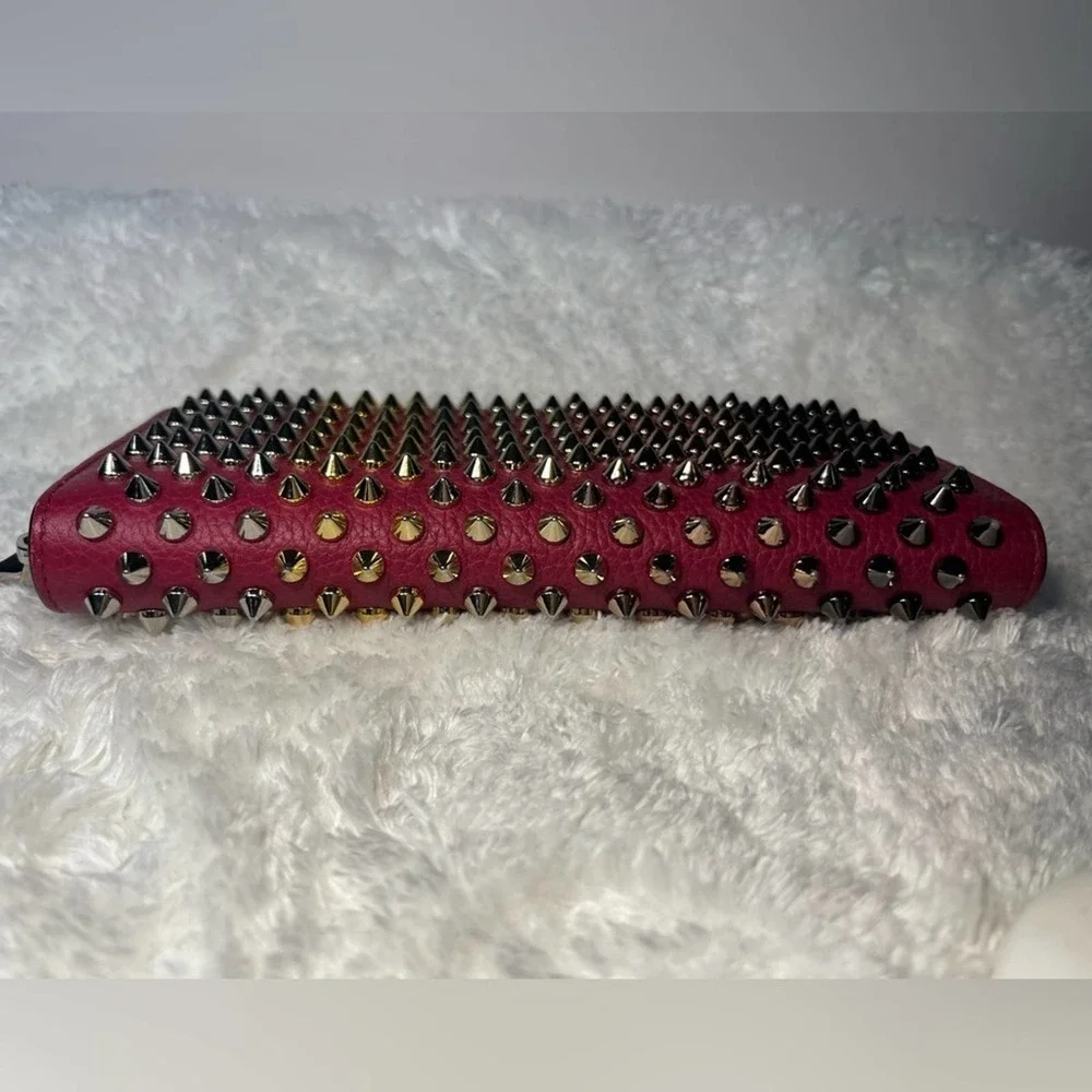 Christian Louboutin Zip Around Panetone Studded wallet in Wine Color, Leather